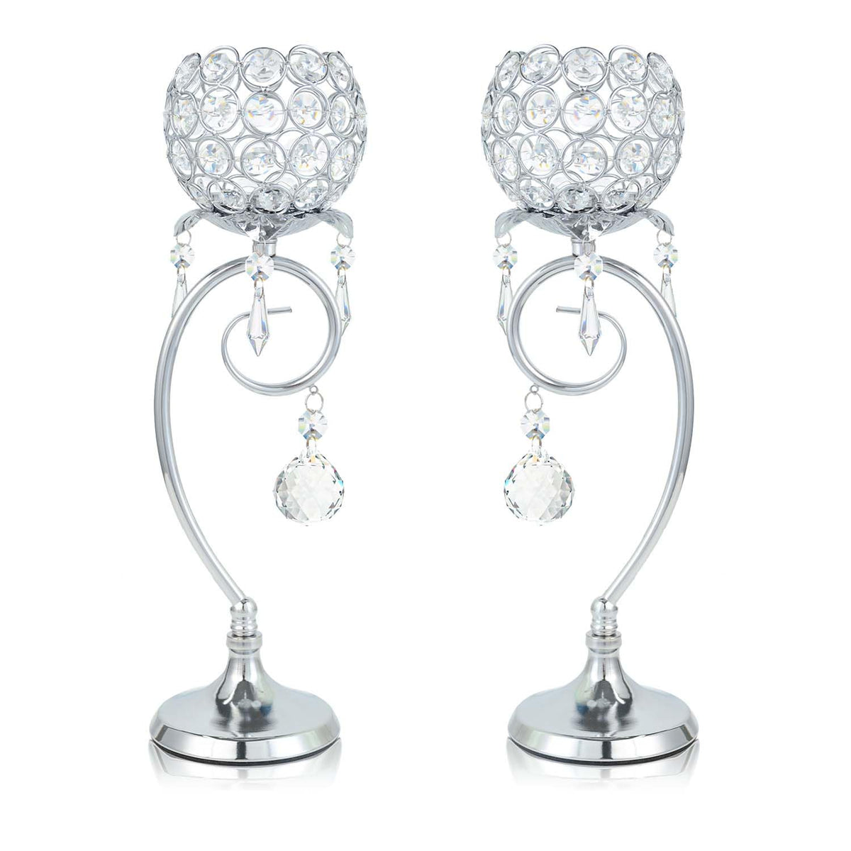 2ps K9 Crystal Candlestick, Candle Holder for Love Wedding/Party/Event Table Centerpiece with Shaped Like a Heart Would be Perfect Centerpiece with Wedding/Party and Great GIF（Silvery）