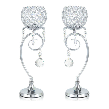 2ps K9 Crystal Candlestick, Candle Holder for Love Wedding/Party/Event Table Centerpiece with Shaped Like a Heart Would be Perfect Centerpiece with Wedding/Party and Great GIF（Silvery）