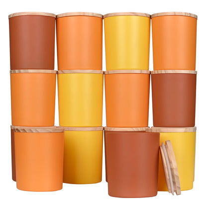 SHOWIN 10 OZ Thick Candle Jars for Making Candles 15 Pcs, Empty Jars with Wood Lids for Candle Making, Sample Container, Fall