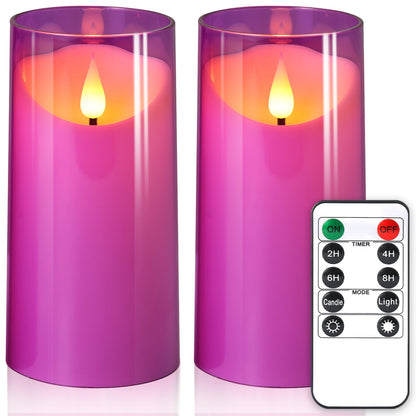 NURADA 3"x6"Flickering Flameless Candles: 3D Wick Unbreakable Acrylic Battery Operated LED Pillar Candles - Battery Candles with Remote and Timer for Table Wedding Centerpieces Party Decor Purple