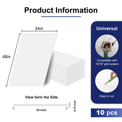 IMXPW Premium PVC Smooth Drop Ceiling Tiles 2ft x 4ft - Waterproof, Fire-Rated, Washable, Drop in Installation - No Rot, No Sag, 10-Pack Cover 80 Sq. Ft, White