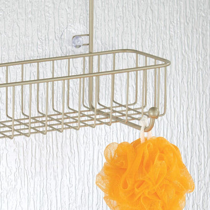 mDesign Extra Wide Metal Wire Over The Bathroom Shower Door Caddy, Hanging Storage Organizer Center with Built-in Hooks and Baskets on 2 Levels for Shampoo, Body Wash, Loofahs - Satin