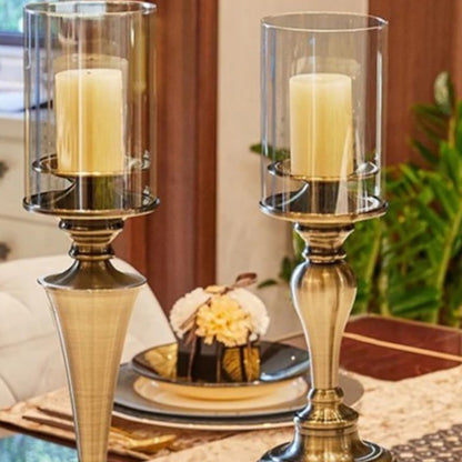 Candlestick Holders Creative Iron Candlestick with Glass Cover Home Dining Table Decoration Candlestick Ornaments Candle Holders(Small)