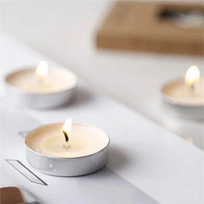 Scented Tealight Candles 50Pcs Scented Vanilla Round Small Household Romantic Smokeless Tealight Candles for Home Decor Long Lasting