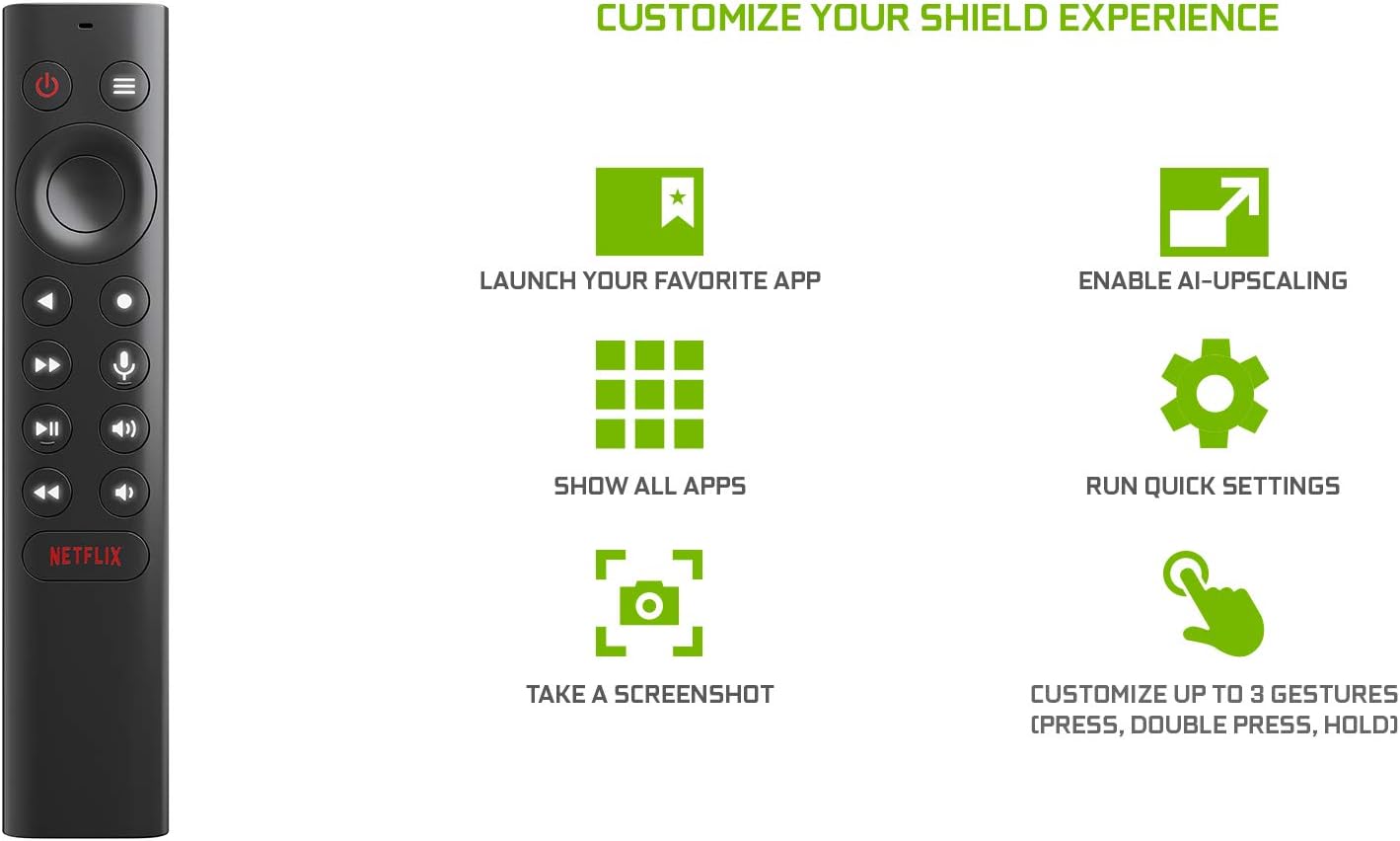 NVIDIA SHIELD Remote; Voice Search, Motion-Activated, Backlit Buttons, Customizable Menu Buttons, and IR Blaster to Control your TV