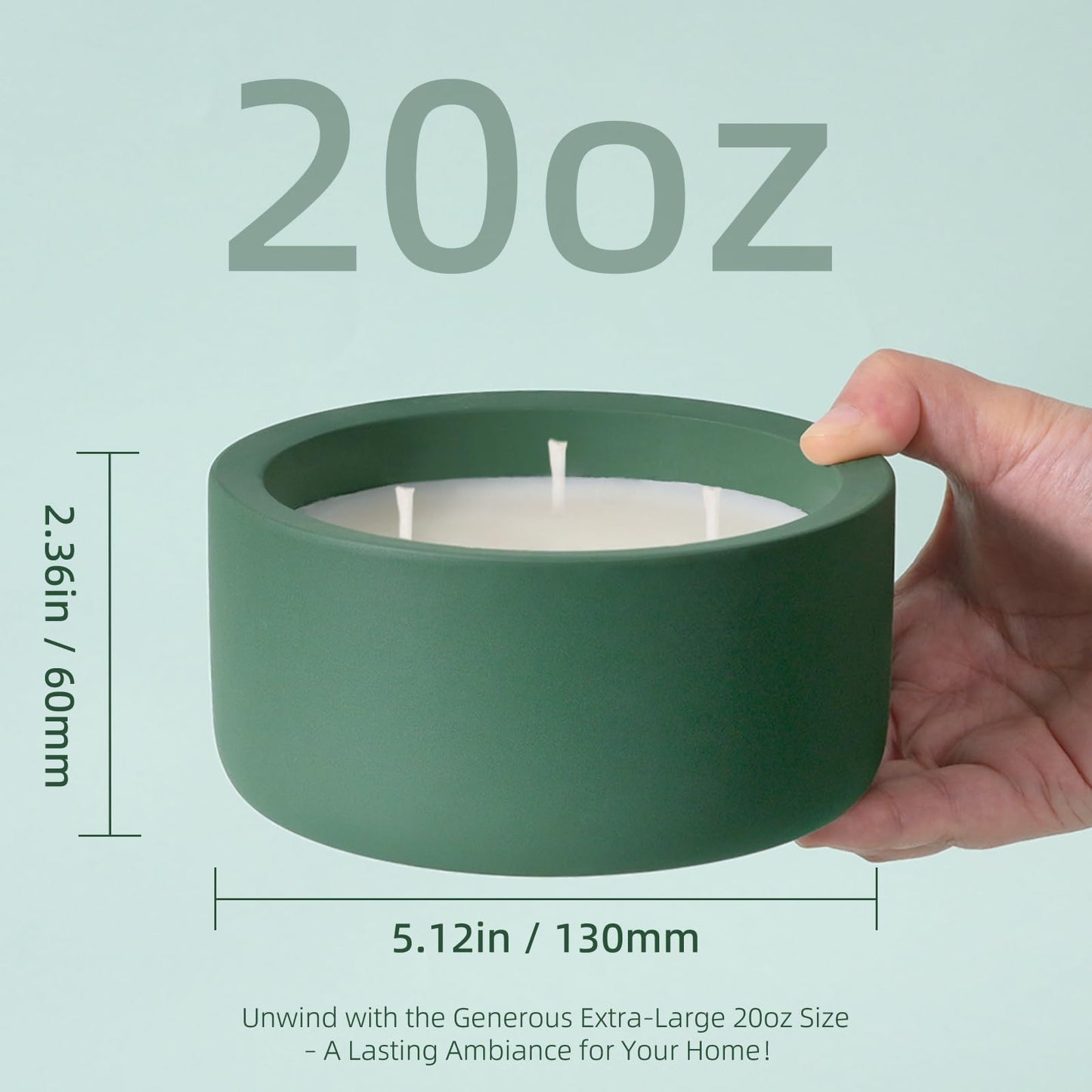 Viyffo 20oz Large Scented Candle Indoor - Citrus & Mint, 3 Wick Non Toxic Soy Candles for Women & Men, Green Ceramic Jar Candle for Patio, Bathroom, Bedroom, Living Room, Kitchen, Home Décor & Gift