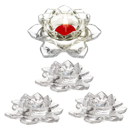 GOLDEAL 4Pcs Lotus Candle Holders, Tealight/Tea Light/Votive Candle Holders Bulk, Clear Glass Candle Holder for Table Centerpiece, Wedding, Party, Home Decor(4 PCS,Clear)
