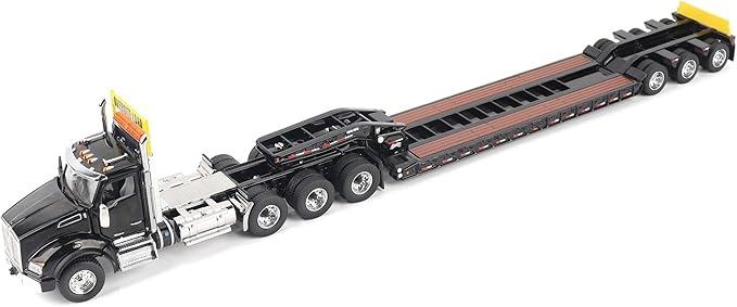 T880 SBFA Tridem Truck with Trail King HDG Lowboy Trailer Black Transport Series 1/50 Diecast Model by Diecast Masters 71134
