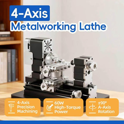 ZHRUI Mini Metal Lathe 60W 12,000 RPM, 4-Axis All-Machine Tool for Soft Metal Wood Acrylic Plastic, Precision Micro Lathe with Safety Guard Quick Indexer 0.02mm Scale (Gold Silver Aluminum Copper)