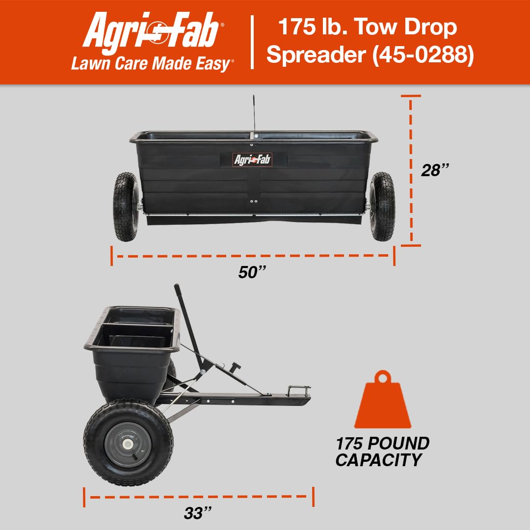 Agri-Fab Tow Behind Lawn and Garden Drop Spreader for Seed, Fertilizer, Salt and Ice Melt, 175 lb Capacity with 42 In Spread Width