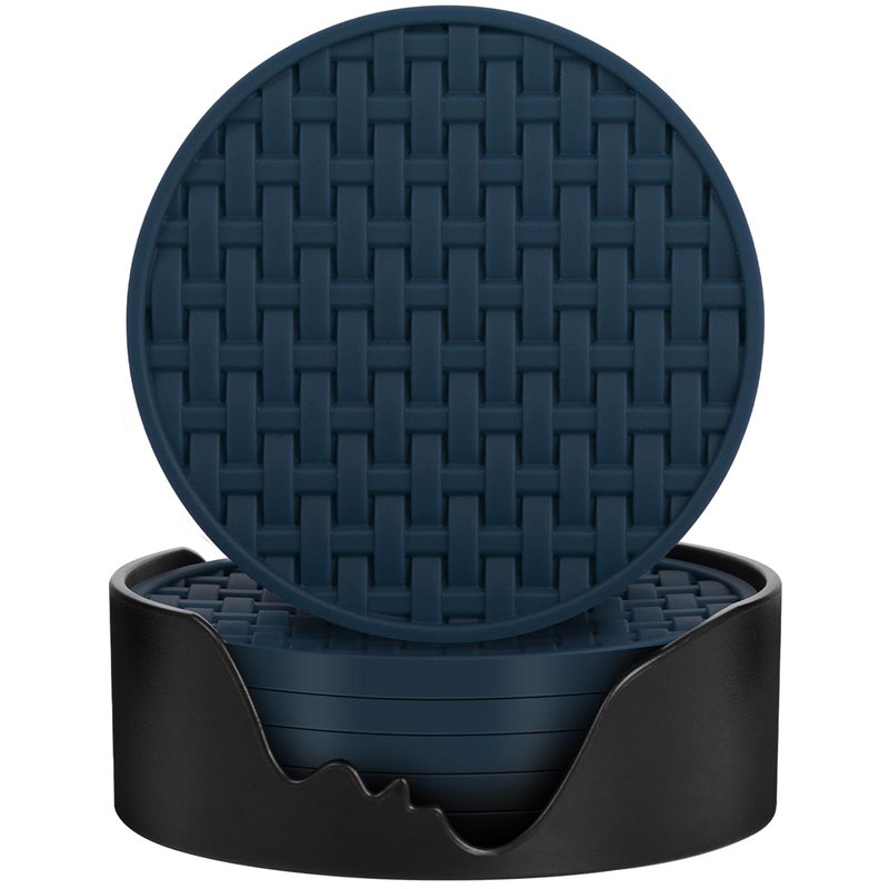4 Inch Blue Silicone Coasters for Drink Set of 6, Heat-Resistant Waterproof Non-Slip Cup Mats, Round Table Protectors for Coffee Mugs & Beverage Cups, Ideal for Home Kitchen Office Use