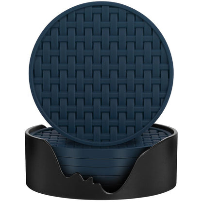 4 Inch Blue Silicone Coasters for Drink Set of 6, Heat-Resistant Waterproof Non-Slip Cup Mats, Round Table Protectors for Coffee Mugs & Beverage Cups, Ideal for Home Kitchen Office Use