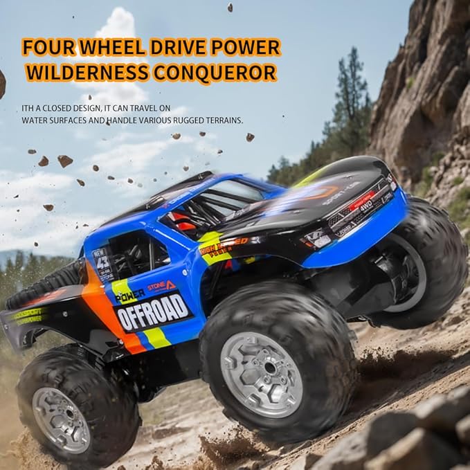 Waterproof RC Monster Truck Amphibious Remote Control Trucks 13In Big Off Road RC Cars for Kids 4WD 360° Rotation Two Rechargeable Batteries Gifts for Boys Girls Age 4-12 Pool Toys (Blue)