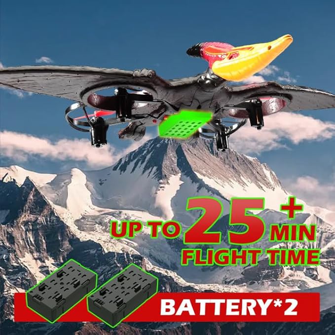 Dinosaur Remote Control Drone 2.4G EPP Foam RC Pterodactyl Hobby RC Airplanes with 6-Axis Gyro One Key Takeoff Landing Stunt Roll &amp 360 Flip Fighter Jet Toy Christmas Birthday Gift for Boys Gi