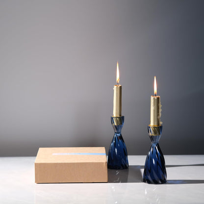 ICNBUYS Twizzle Twist Candle Holder, Decorative Candle Holder for Table Display, Romantic Decoration, Unique Home DÉCOR Aesthetic, Housewarming Gift, Black Blue Height 5.7 inches Set of 2 - Resin