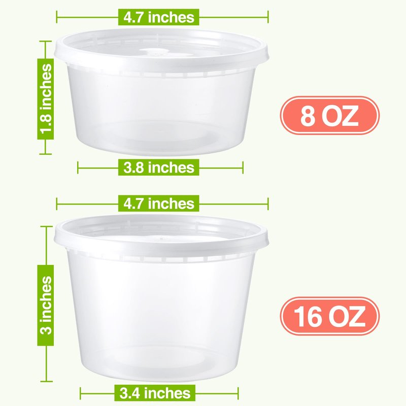 NEEBAKE 60 Set Deli-Containers-with-Lids: [8oz 16oz] Food-Storage-Containers Combo Pack, Airtight Plastic-Storage-Containers-with-Lids, Microwaveable & Freezer Safe To-Go-Containers