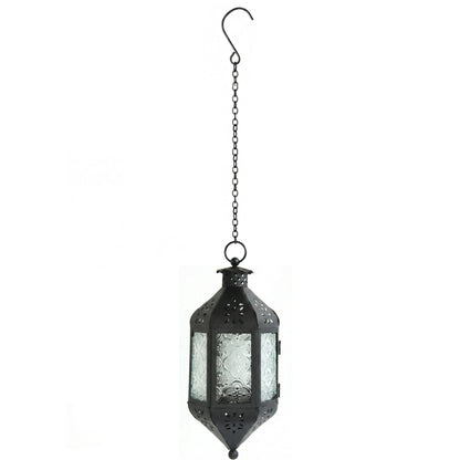 Vela Lanterns Hanging Moroccan Lamp - Exotic Decorative Patio & Porch Decor, Indoor Outdoor Tea Light Candle Lantern Holder with Chain (11" Medium, Clear Glass, 2-Pack)
