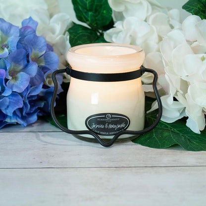 Milkhouse Candle Company Jasmine & Honeysuckle Soy Candle - Honeysuckle | White Jasmine | Citron & Greens Scented - 5 oz Cream Jar with Lid, 35+ Hour Burn Time, Made in the USA