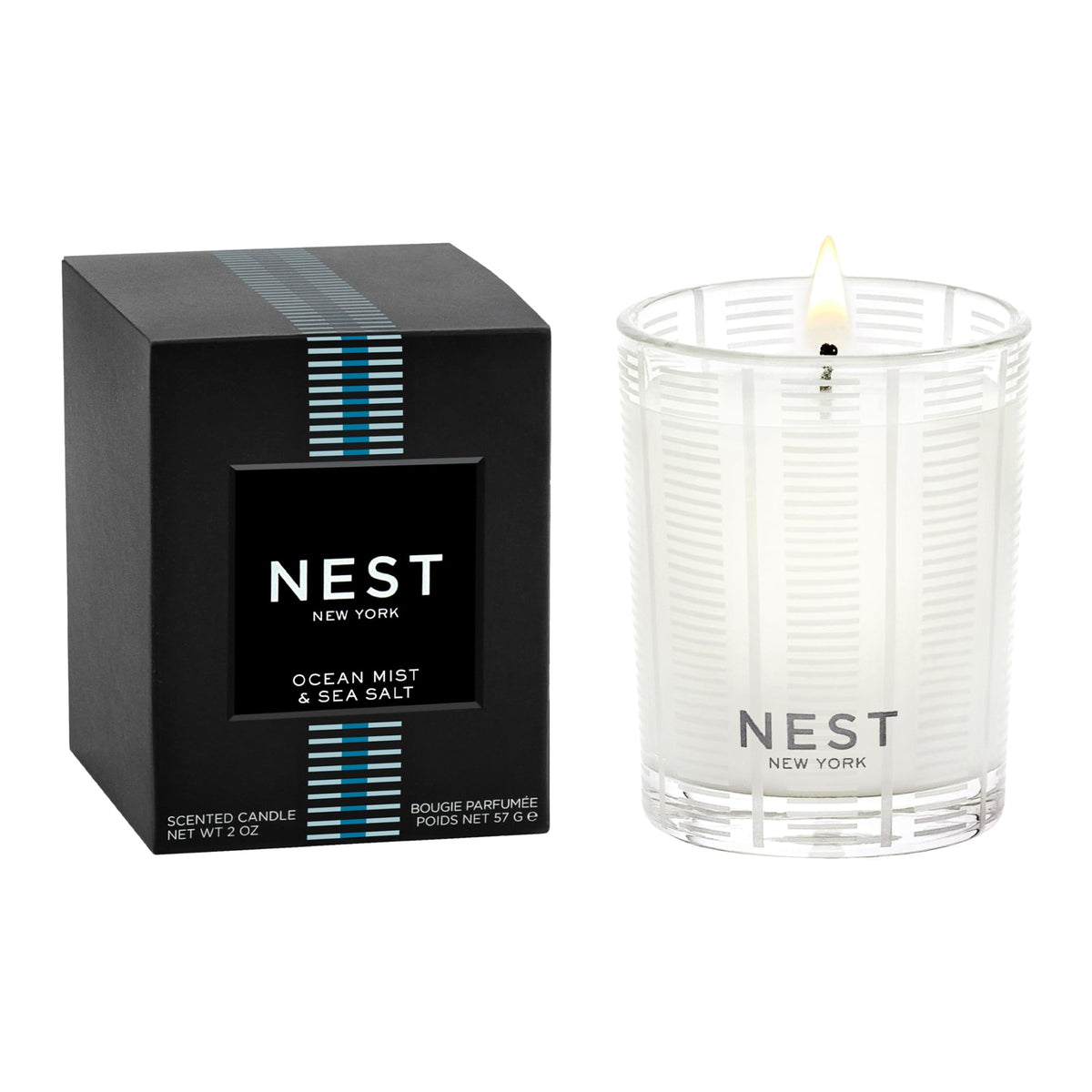 NEST New York Scented Votive Candle, Ocean Mist & Sea Salt - 2 oz - Up to 28-Hour Burn Time - Reusable Glass Vessel