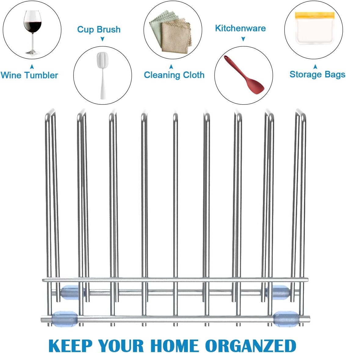 IDEATECH Bags Rack, Drying Rack for Bags, Stainless Stand, File Organizer Desktop Storage Book Shelf, Kitchen Storage & Organization (Silver)