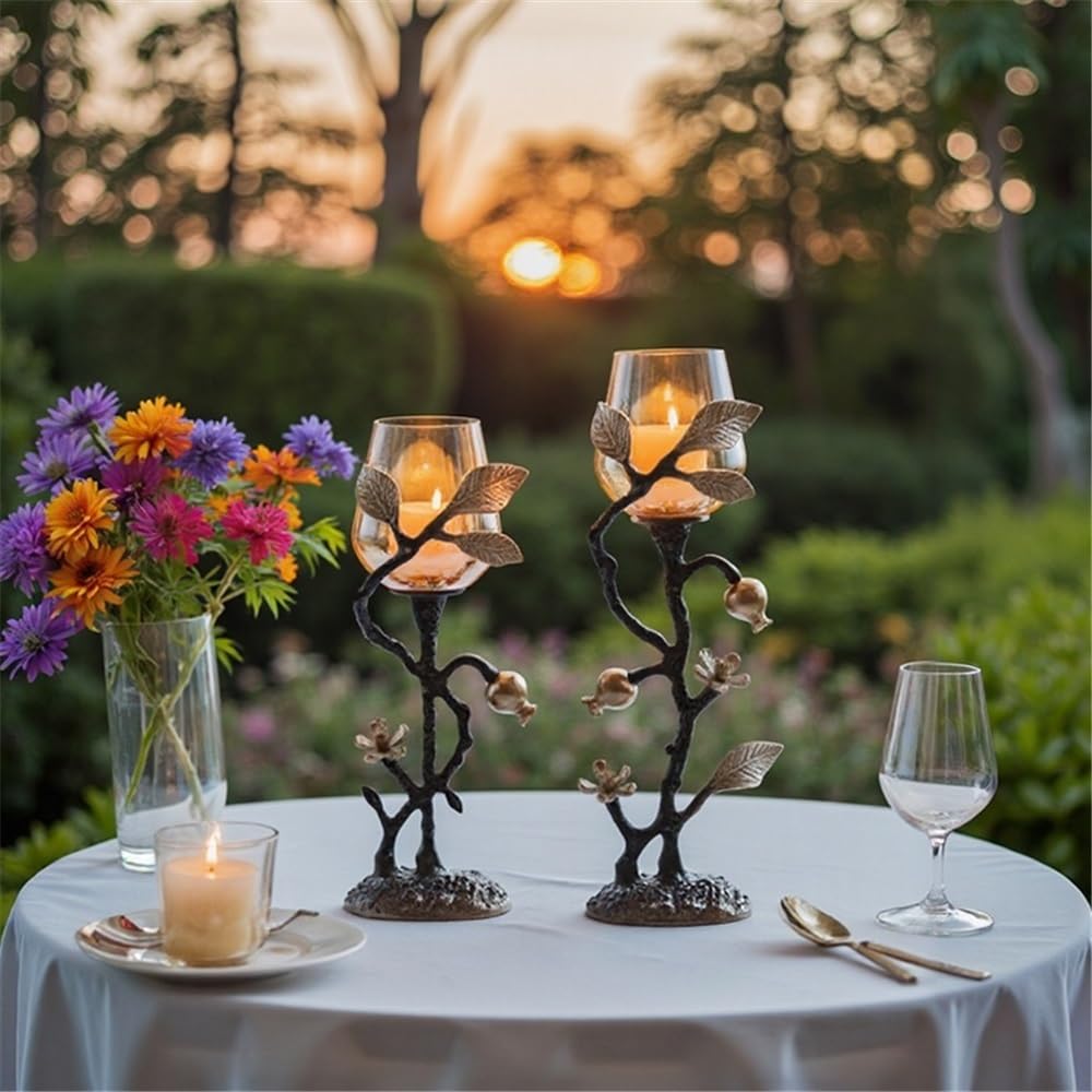 Candlestick Holders Home Creative Candlestick Ornaments Retro Table Decoration Metal Glass Candle Holder Candle Holders(Small)