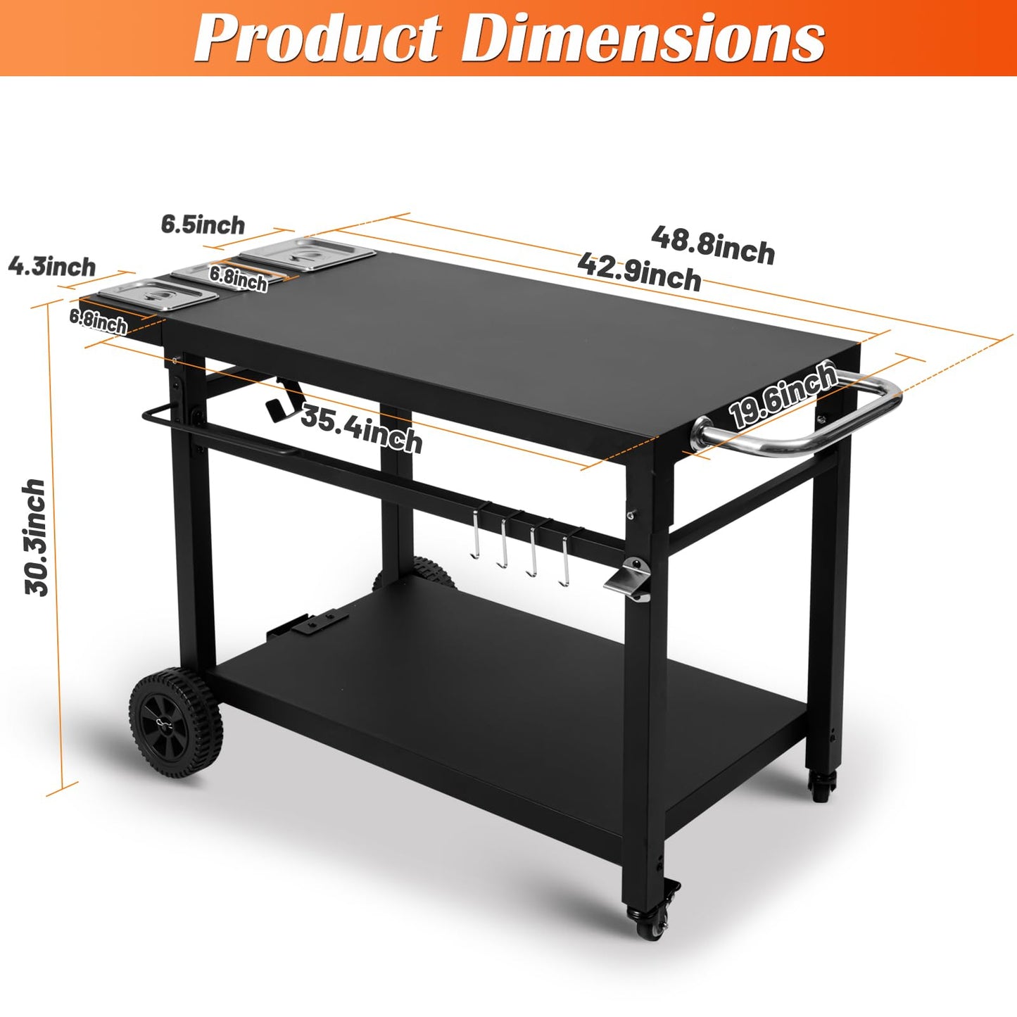 Wanchao Black Cast Iron 2-Shelf Grill Cart with Wheels,Heavy Duty Pizza Oven Stand for Blackstone Ninja,Outdoor Cooking Station with Durable Tabletop