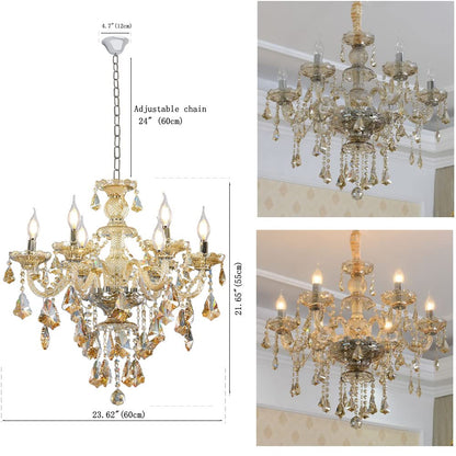 Durahonn Modern K9 Crystal Chandelier Cognac 6 Lights, E12 Base Candle Crystal Pendant Lighting Fixture, Elegant Crystal Ceiling Light for Dinning Living Room Bedroom Hallway (6 Lights)