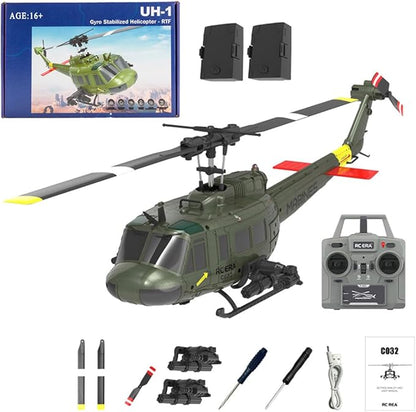 C032 UH-1 Huey RC Helicopter for Adults 1/48 Scale 2.4G 6CH Flybarless Remote Control Military Helicopter 3D Stunt Flight &amp High-Precision RC Airplane for Beginners