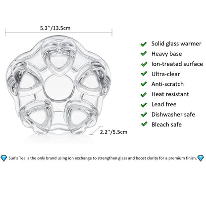 Sun's Tea Universal Solid Crystal Glass Ultra Clear Teapot Warmer | Tea Warmer | Teapot Heating Base | Tealight Warmer- Candle Never Flames Out