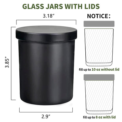 SUPMIND 12 Pack 10oz Glass Candle Jars with Lids and Sticky Labels, Empty Candle Jars for Making Candles Bulk Containers(Matte Black)