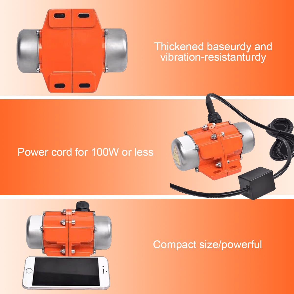 ATO AC 100W Concrete Vibrator Motor, 110V Low Noise Concrete Vibrating Motor, Adjustable Amplitude Easy to Install, Multi-Application Vibrator, 1 Phase 3600rpm, Used for Shaker Table, Sifters, Mixers