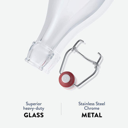 Bormioli Rocco Giara Swing Top Bottles 33 ¾ Ounce/1 Liter (6 Pack) ROUND Clear Glass Grolsch Flip Top Bottle With Stopper