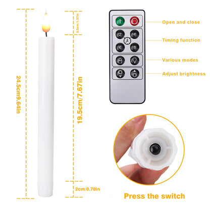 SunFunUSA LED Flameless Taper Candles with Remote Timer Battery Operated-9.6 Inches Flickering Window Candle Lights Realistic Warm Amber Light Best Gift for Xmas Wedding Home Dinner Decor Set of 10