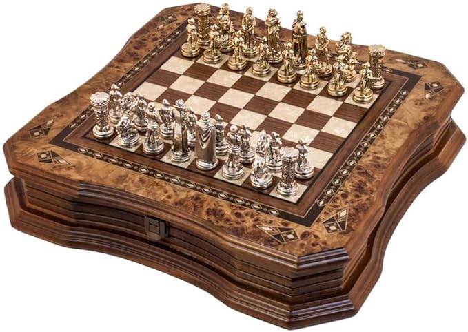 Handmade Chess Set Mosaic Art 15 - Wooden Chess shess Board with Metal Chess Pieces- Gift Item