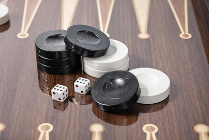 Park&ampOz Walnut Premium Turkish Backgammon and Checkers Set 19 Inch Handmade 2 in 1 Wooden Board Game with Glossy Finish Luxury Checkers and Dice Travel Friendly and Foldable