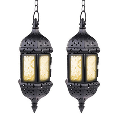 2 Pcs Hanging Candle Lantern Moroccan Chandelier Retro Candle Holder Moroccan Vintage Metal Hollow Wedding Hanging Candle Holders Lantern Contain 35cm Chain, Black