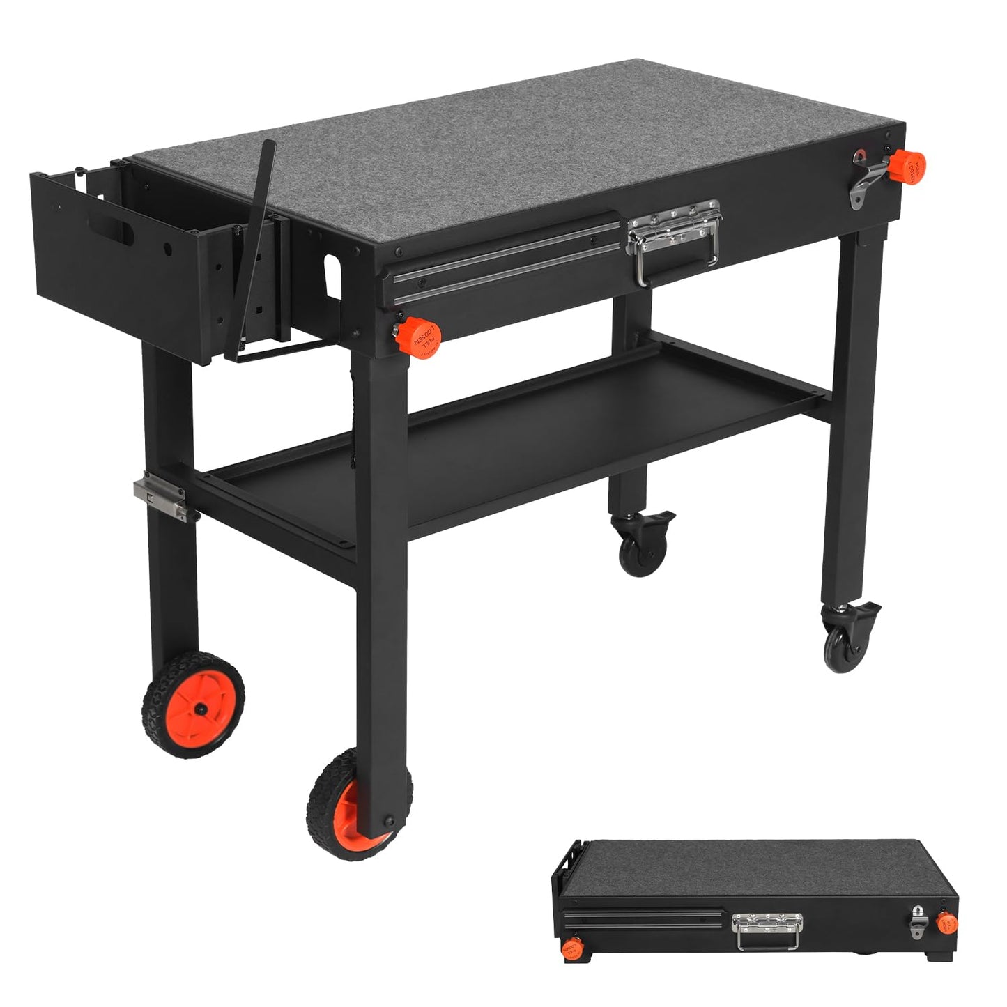 Outdoor Portable Grill Table Stand - Folding Prep Stand for 17" or 22" Blackstone Griddle, Large Space Blackstone Table with Wheels, Pizza Oven Cart for Ninja, Patio Grilling Backyard BBQ Grill Cart.