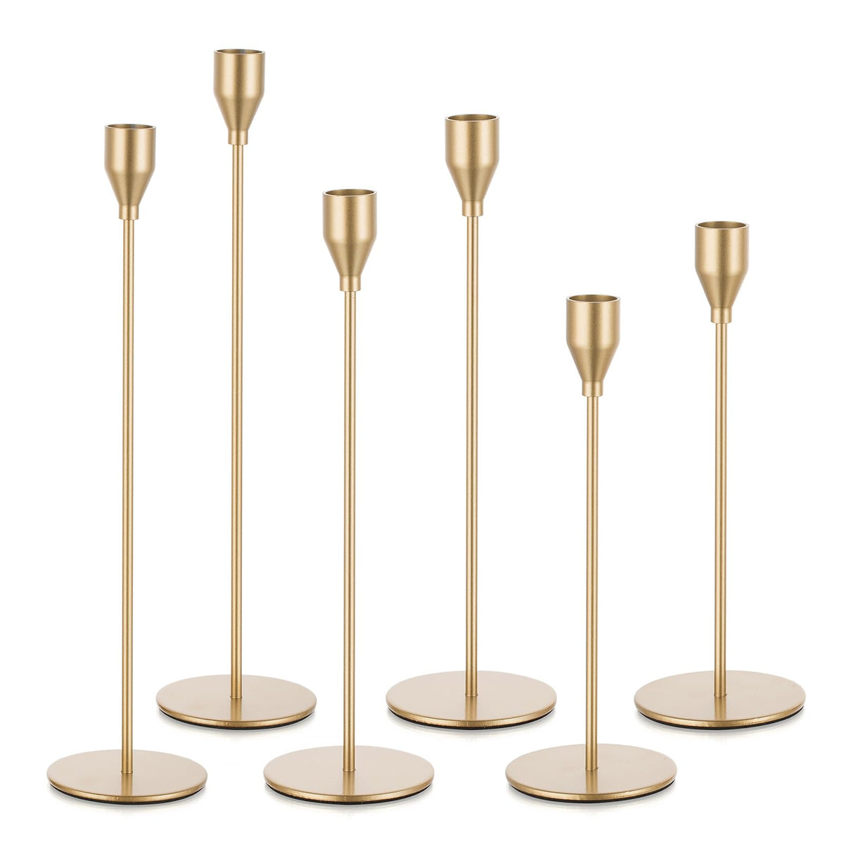 Candeldo Gold Taper Candle Holders: Set of 6 Tall Candlestick Holder for Table Centerpiece Metal Candles Stick Holders Stand Wedding Decor