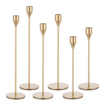 Candeldo Gold Taper Candle Holders: Set of 6 Tall Candlestick Holder for Table Centerpiece Metal Candles Stick Holders Stand Wedding Decor