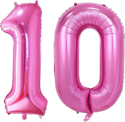 GOER Jumbo Number 10 Balloons - 42 Inch Hot Pink Foil Helium Balloons for 10th Birthday Celebrations