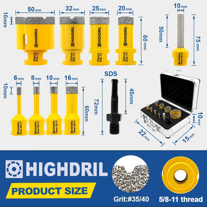 HIGHDRIL 3" 75mm Circular Saw Blade Set 4pcs and HIGHDRIL Diamond Drill Bits Kit with 5/8-11
