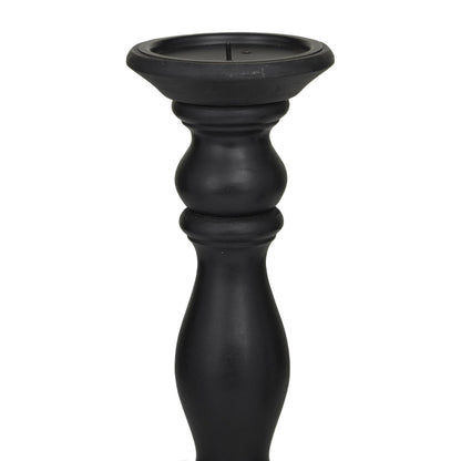 Deco 79 Wood Decorative Candle Holder Turned Style Pillar Candle Stand, Set of 3 Candlestick Holder 18, 15, 12'H, Black