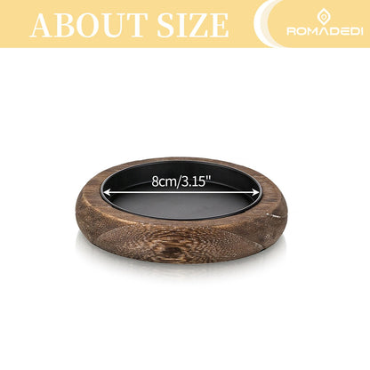 Romadedi Wood Candle Holder Farmhouse Decor - Pillar Candle Holders for Table Centerpiece Small Tray Riser Set of 4 Round Wooden Plate Pedestal Stand for Coffee Table Home Living Room, Brown