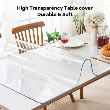 24x48 in Dining Room Clear Table Cover Protector PVC Rolled Table Cover Protector Rectangular Plastic Crystal Wooden Furniture Screen Protection Thick Desk Pad Mat for Living Room Table Non-Slip