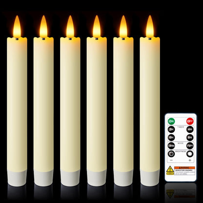 Meigic 7 Inches Flameless Taper Candles with Remote Timer, Real Wax Ivory Short Led Candlesticks, 3D Wick Light Battery Operated Candlesticks for Christmas Home Wedding Table Decor, 6 Pcs