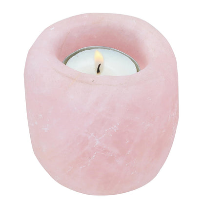mookaitedecor Natural Rose Quartz Crystal Tea Light Candle Holder/Air Plant Holder Home Decor