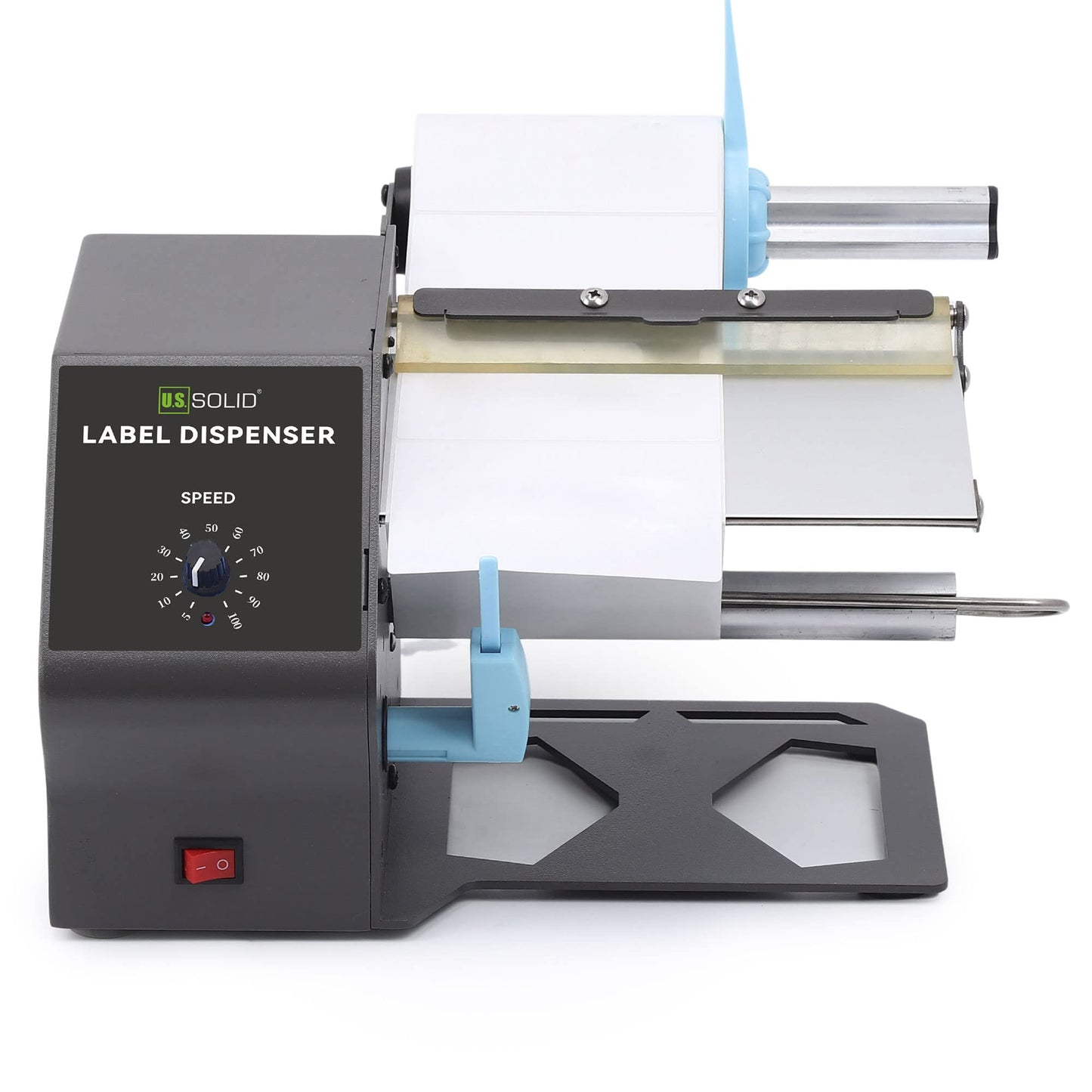 U.S. Solid Automatic Label Dispenser for Rolls and Fanfold Labels - Translucent and Opaque - Adjustable Speed - Core Sizes 1", 1.5", 3" - Width 0.2-7 in - Length 0.2 in-∞