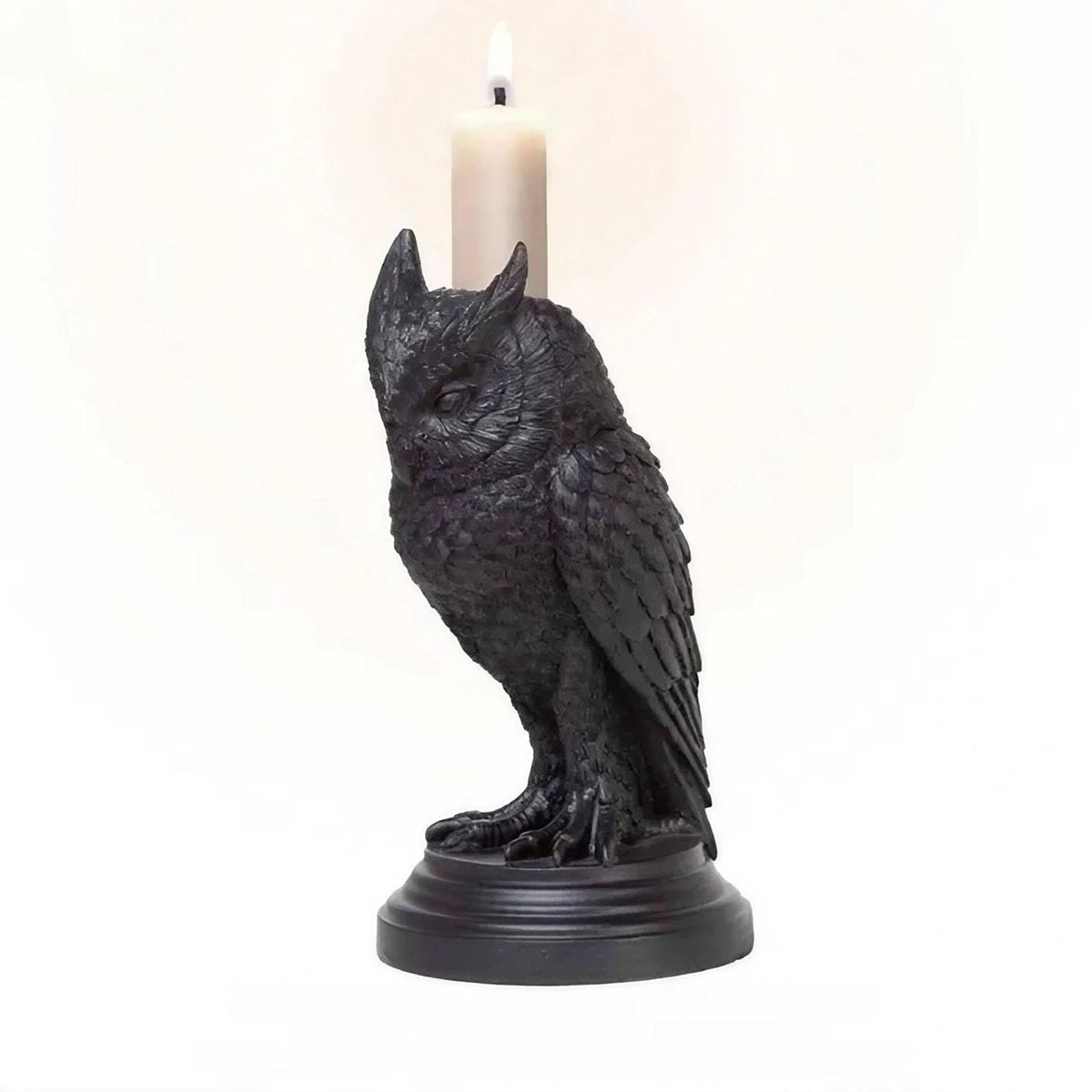 Gothic Black Owl Candle Holder Statue,Resin Cat Candlestick Holder,Halloween Gothic Tabletop Decor for Home,Dining Table & Party,Witchy Cat Figurine Gift (owl)