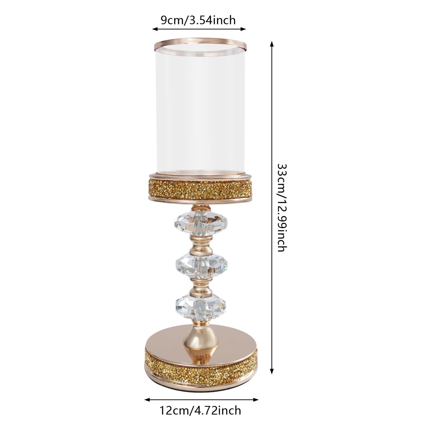 Candle Holder, Crystal Candlesticks Holder Set, Tabletop Pillar Candle Holders for Wedding, Parties, Events, Chirstmas, Home Decor, Table Centerpieces (Gold 02, L)