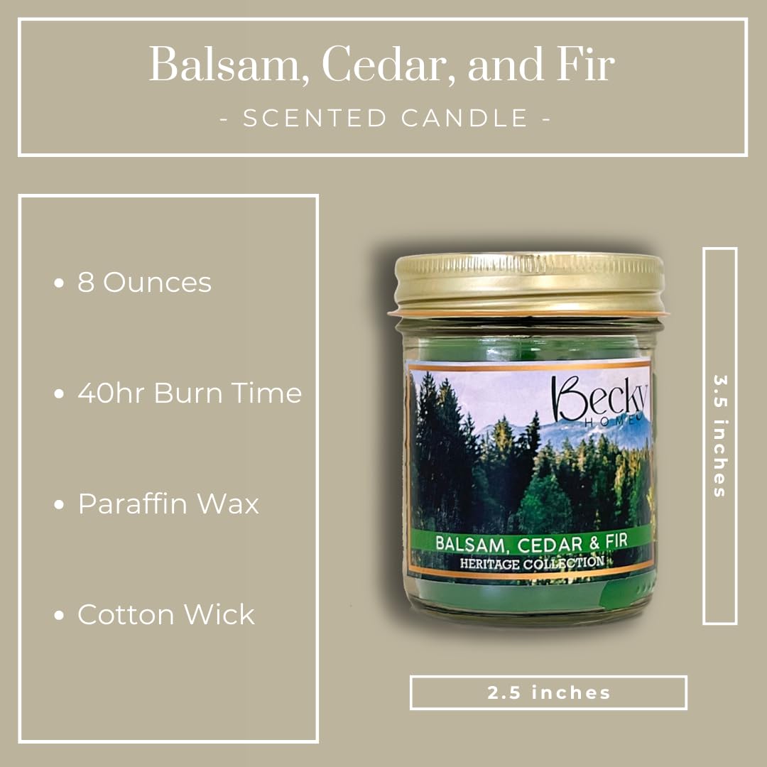 Balsam, Cedar, and Fir Scented Candle in Clear Mason Jar | Candles for Home | 8oz Rustic Home Decor Novelty Candle | 40 Hour Burn Time